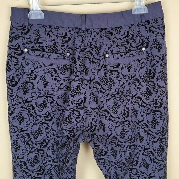 Soft Surroundings Size M Baroque Ponte Stretch Navy Blue Velvet Detailed Pants - Picture 5 of 12